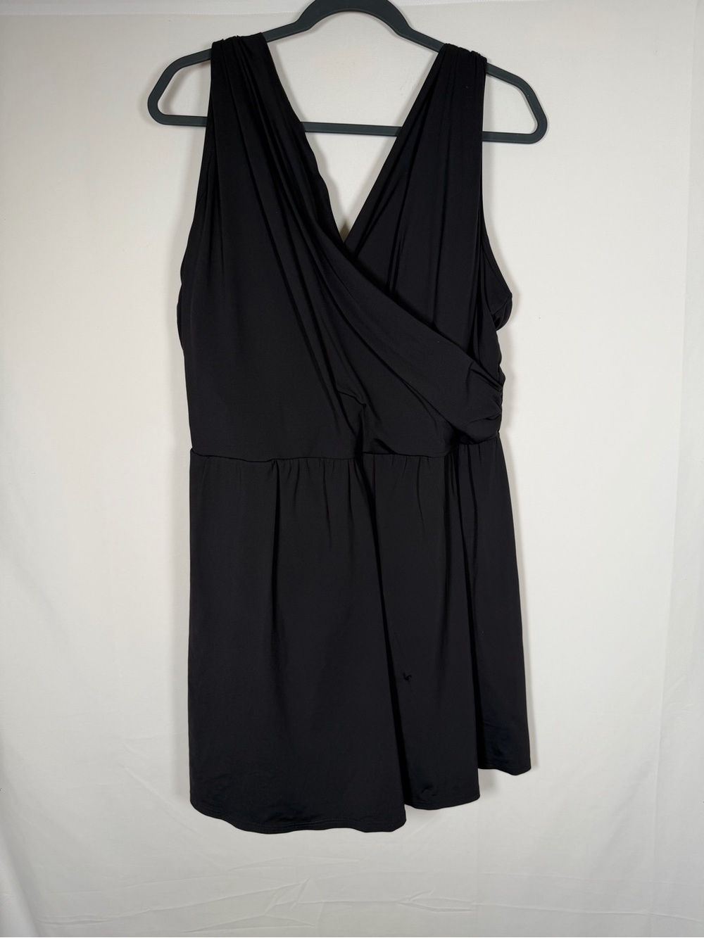 Lands' End Black One-Piece Swim Dress Swimsuit with Draped Wrap Front